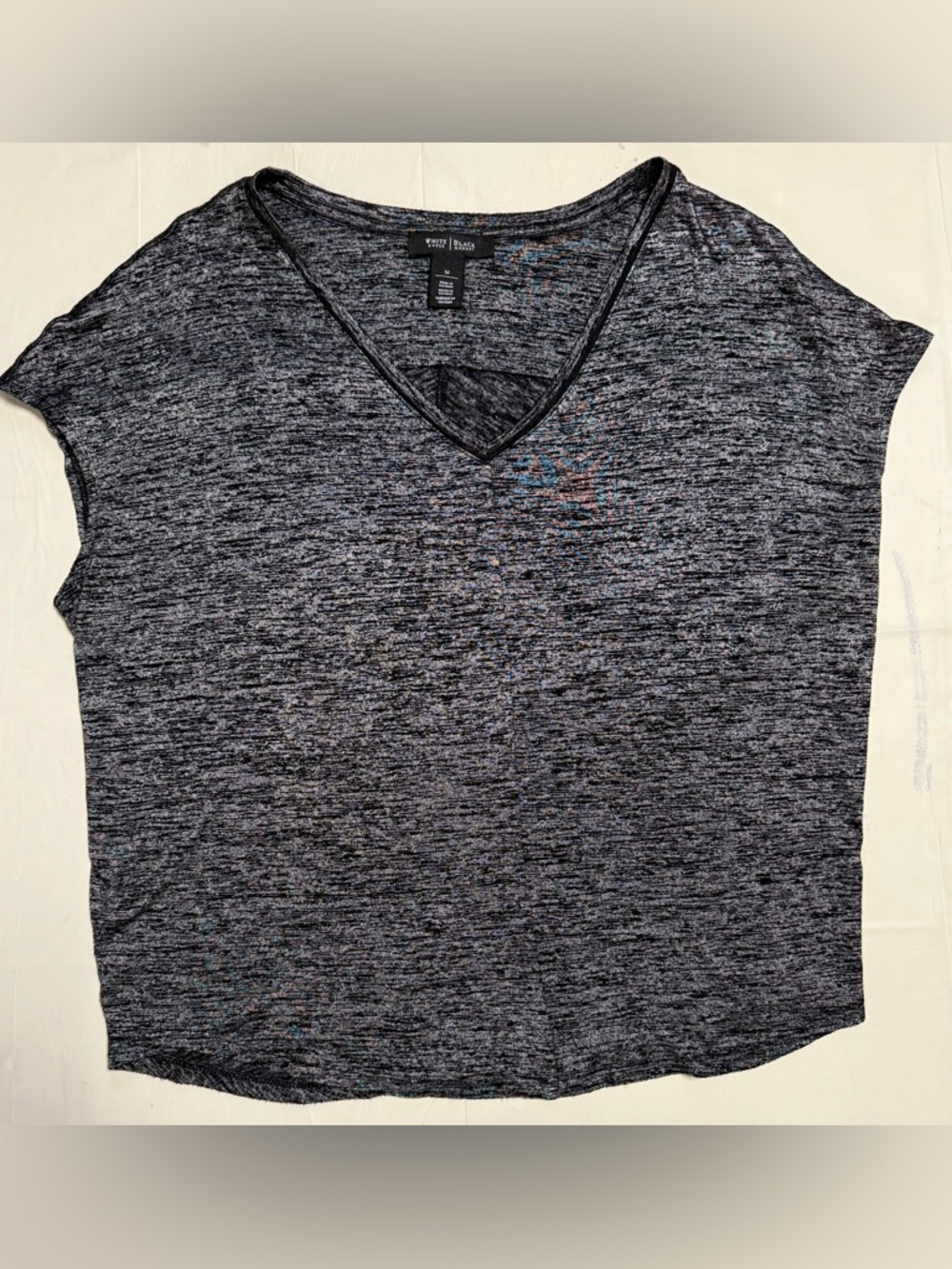 White House Black Market Marled V-Neck Dolman Top Medium Gray Black
